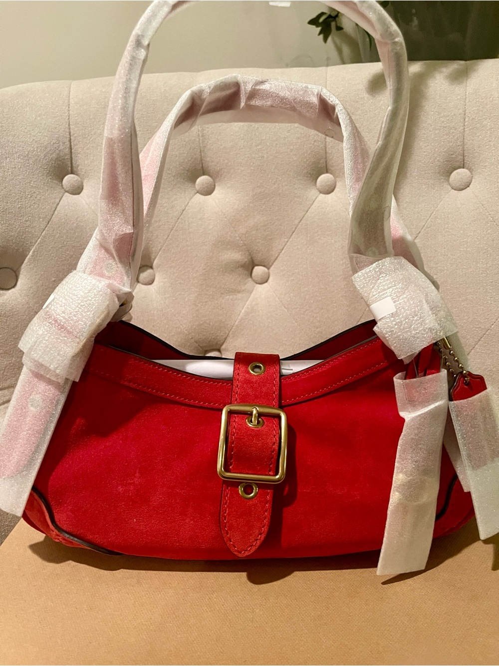 Coach Suede Drifter 31 Shoulder Bag in Candy Apple Red NWT